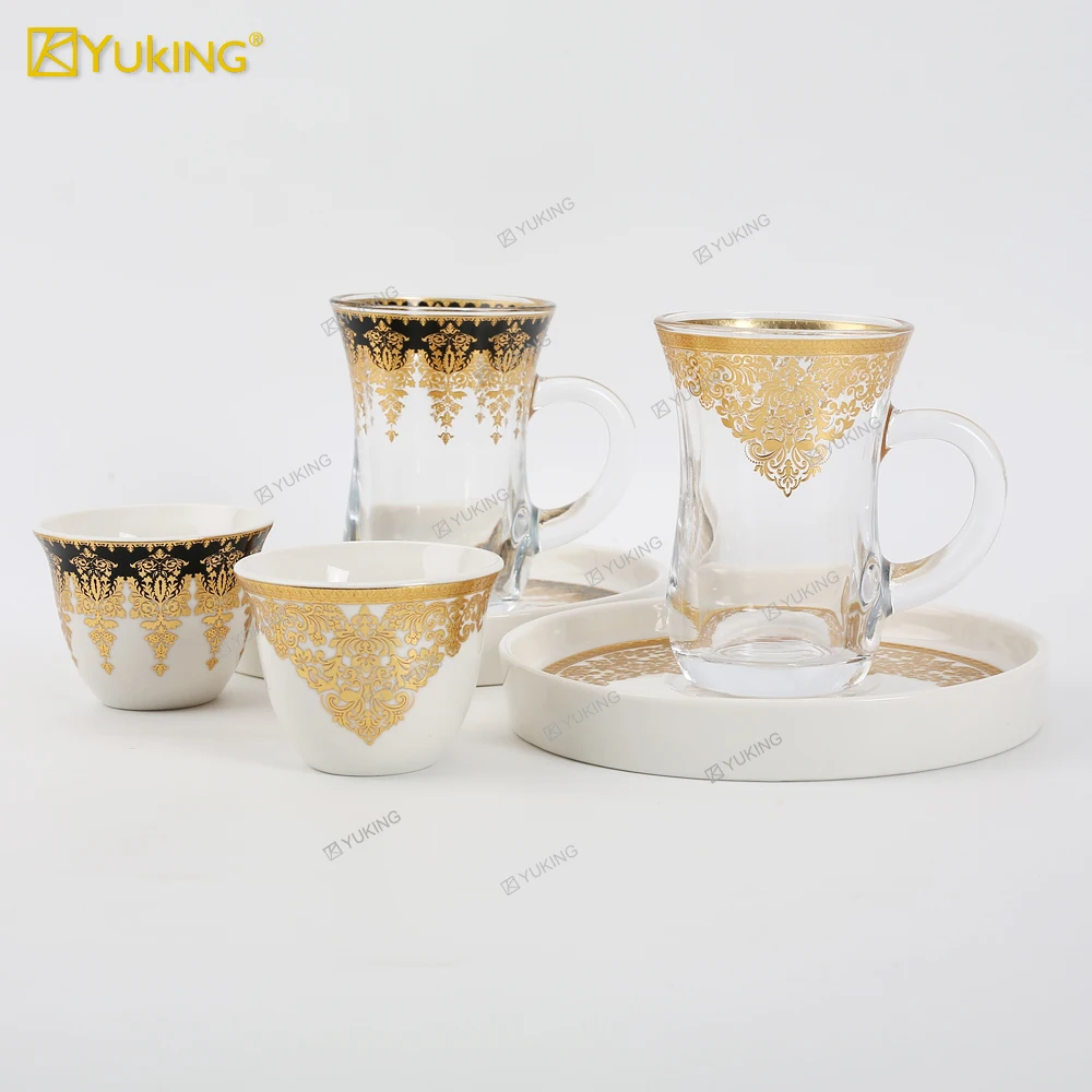 Hot sales of new design arabic-style ceramic coffee cup saucer set Cawa cup glass cup saucer set
