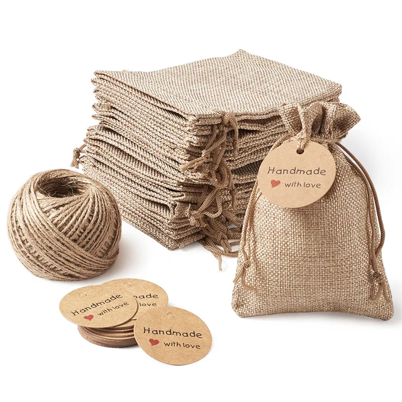 Wholesale Hemp Cord cinch Pouches gift packing drawstring burlap bags