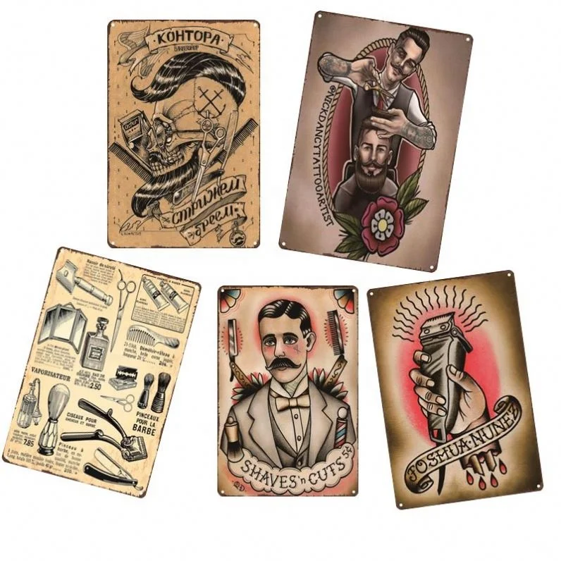 Wholesale Vintage Metal Retro Tin Signs For Salon Barber Shop Decoration Hair Cut Mixed Many Designs