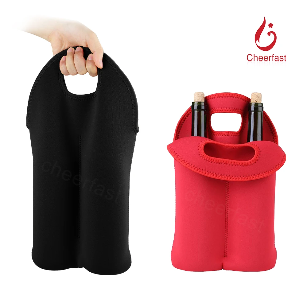 Newest Design Red Neoprene Wine Bottle Carrier Cooler Gift Bag Travel Secure Carry Portable Wine Bottle Holder Bag