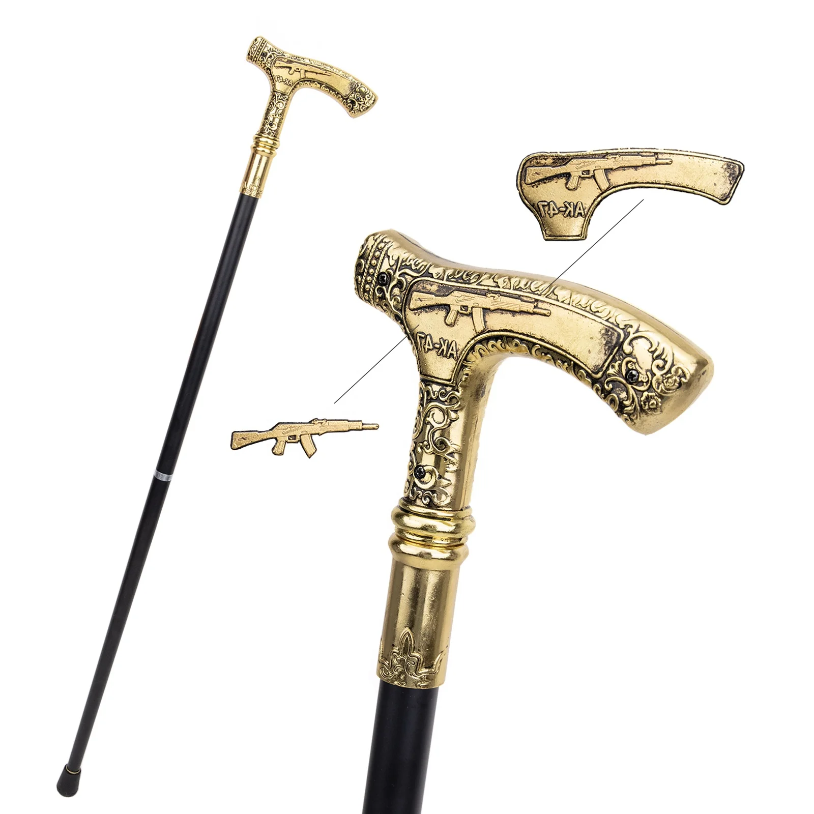 AK 47 Luxury Walking Stick with Hidden Plate Self Defense Fashion Cane Plate Cosplay Crosier Stick 90cm