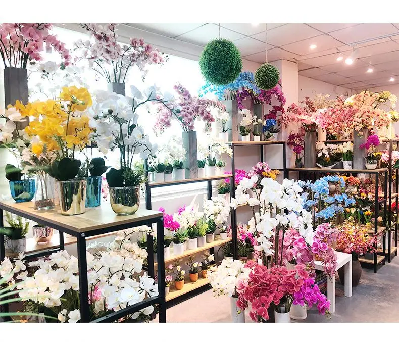 Wholesale real touch purple 7 heads artificial butterfly orchid flower in pot