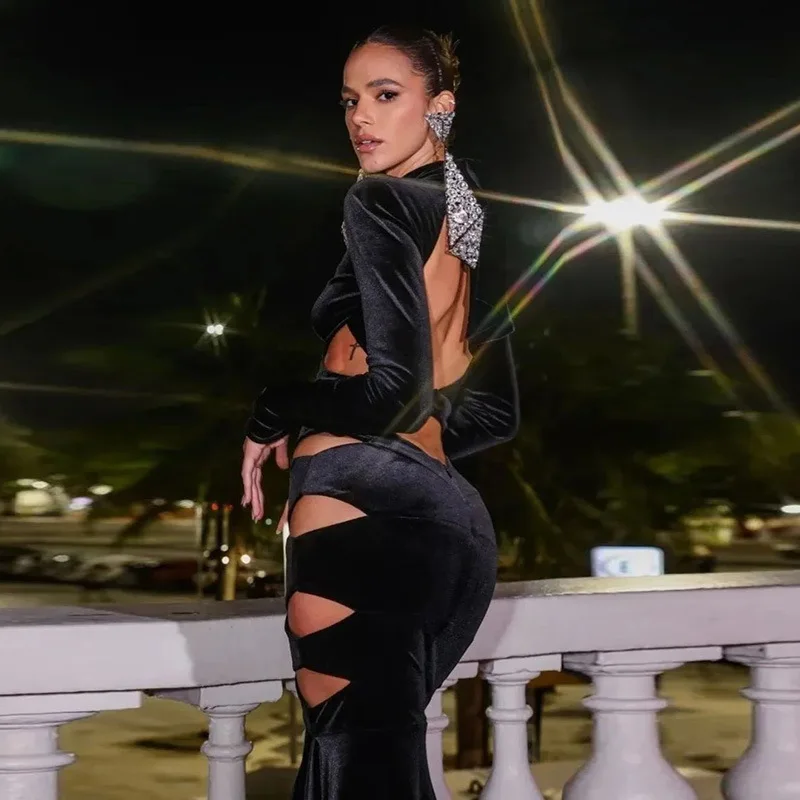 Autumn winter new Korean velvet hollow out dress ladies sexy bodycon dress elegant women dress