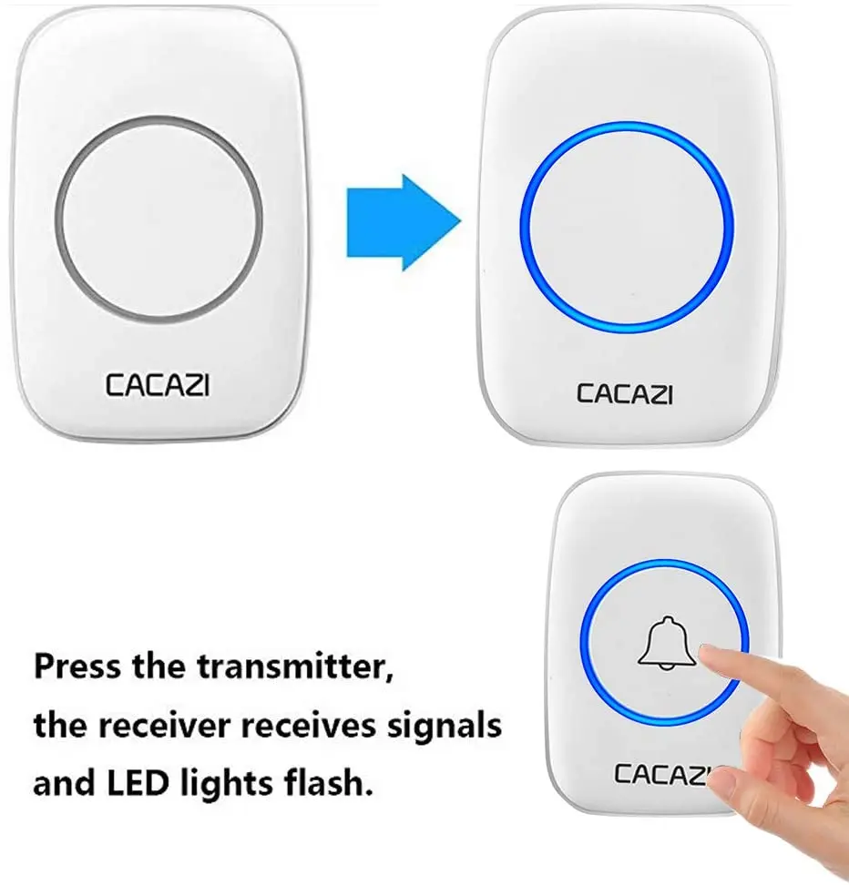 CACAZI A10 wireless smart home dingdong door bell kit wireless doorbell 2 transmitter 1 receiver doorbell