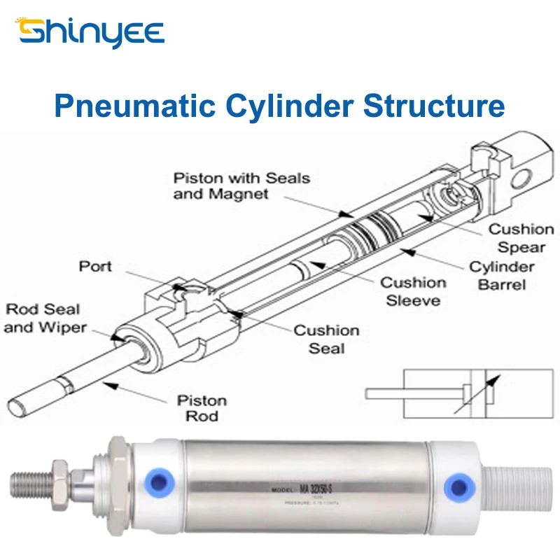 SHINYEE MA series single acting compact pneumatic cylinders air pneumatic cylinder bore size 10mm-300mm