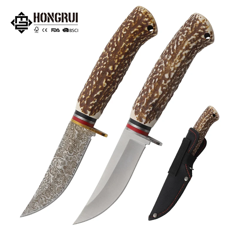 Hongrui Popular Stainless Steel Fixed Blade Hunting Knife Outdoor Survival Camping Customizable OEM Nylon Bag For Industrial Use