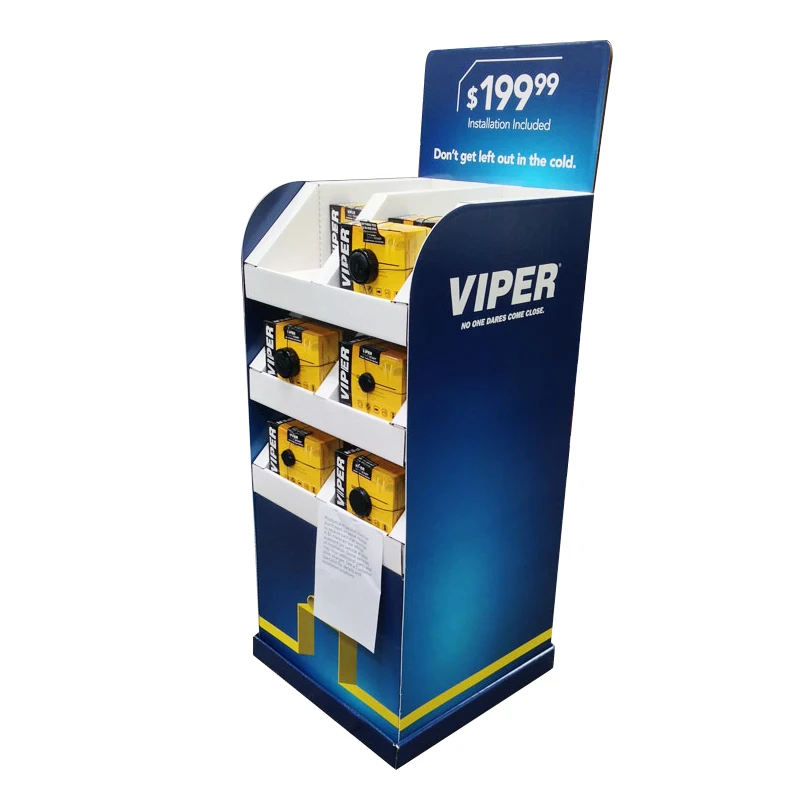 Custom advertising floor pop display stand corrugated cardboard batteries car mobile phone accessories display stand