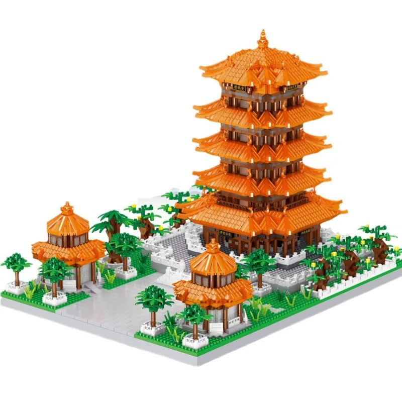 Lezi LZ8275 Chinese Famous Building Architecture 4700 pcs Yellow Crane Tower Plastic Mini Building Block Bricks Toy Set For Kids