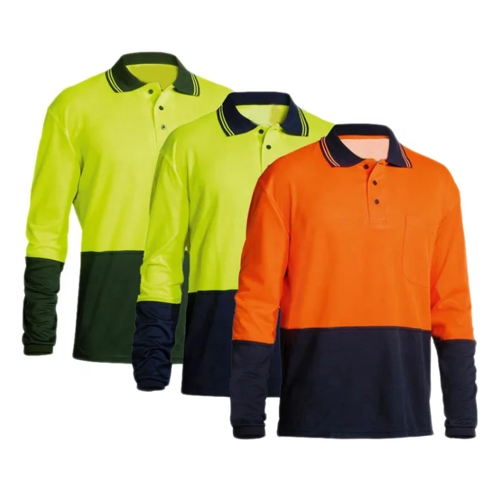 Customized Logo Long Sleeve Polo Shirts High Visibility Protective Workwear Reflective Safety Polo T Shirt With Reflector Tapes