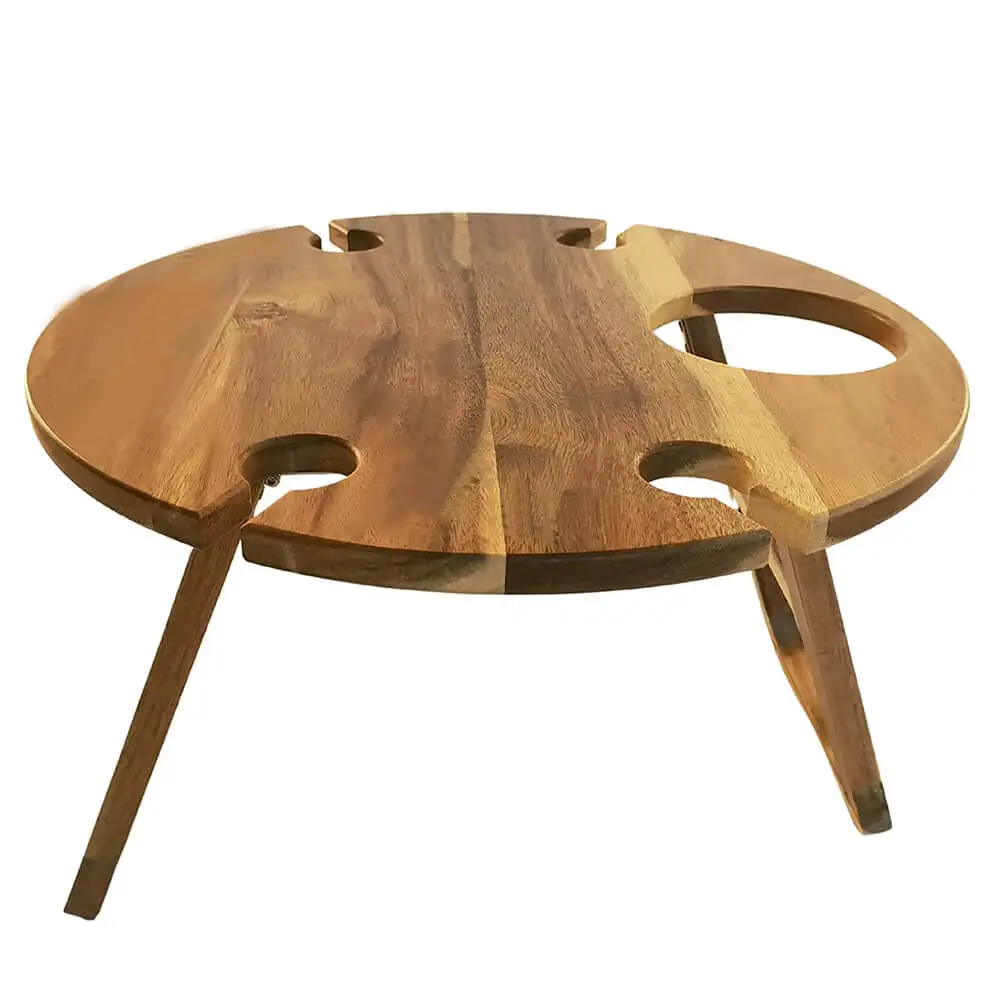 Deluxe Outdoor Folding Portable Wine Table Acacia Wood as a Small Beach Table Perfect Picnic Accessory for Outdoor Wine Anywhere