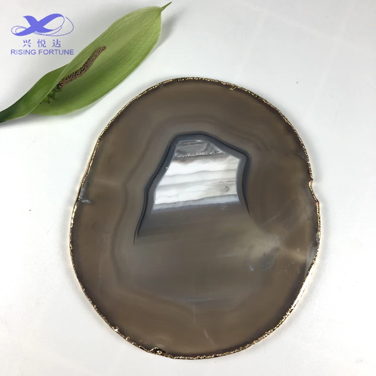 Best selling natural agate coasters  with gold rim natural agate slices with gold rim blue agate coaster