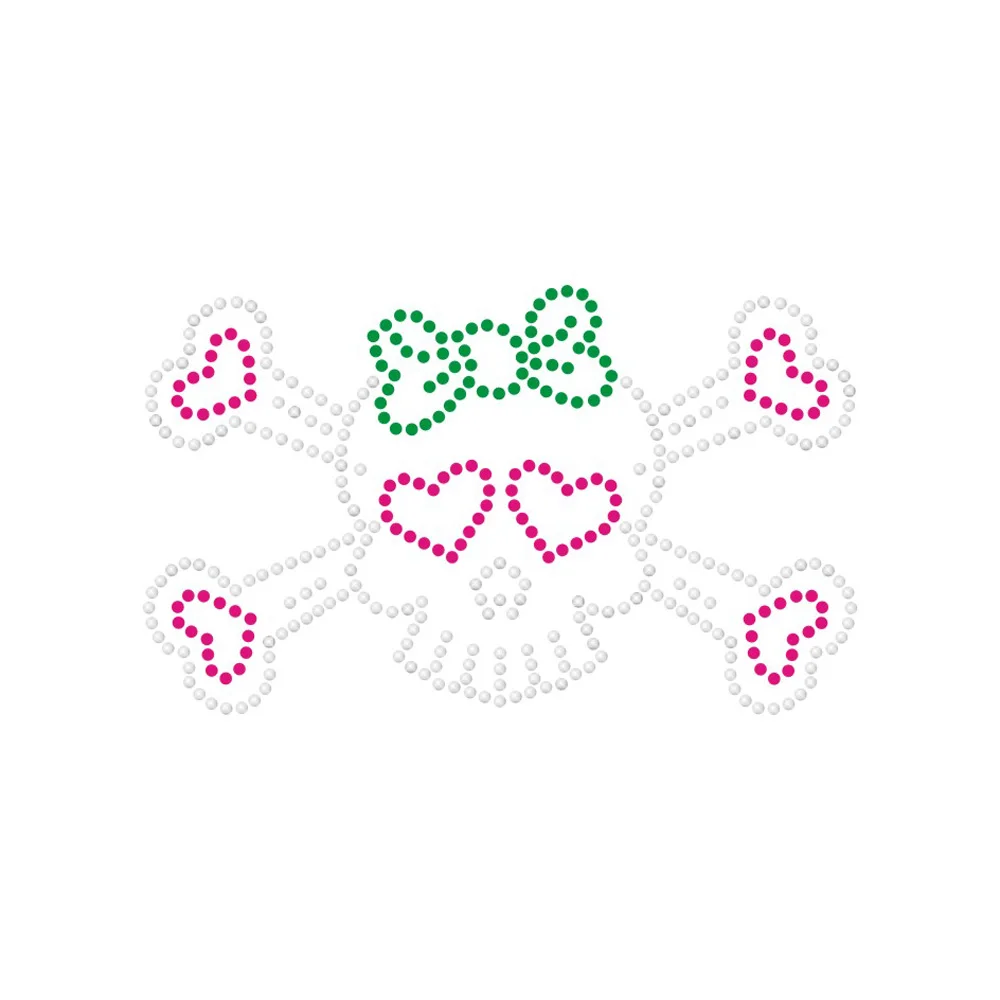 New Designs Cool Love Heart Pink Skull Rhinestone Motif Transfer Rhinestone Designs Rhinestone Bling Heat Transfer