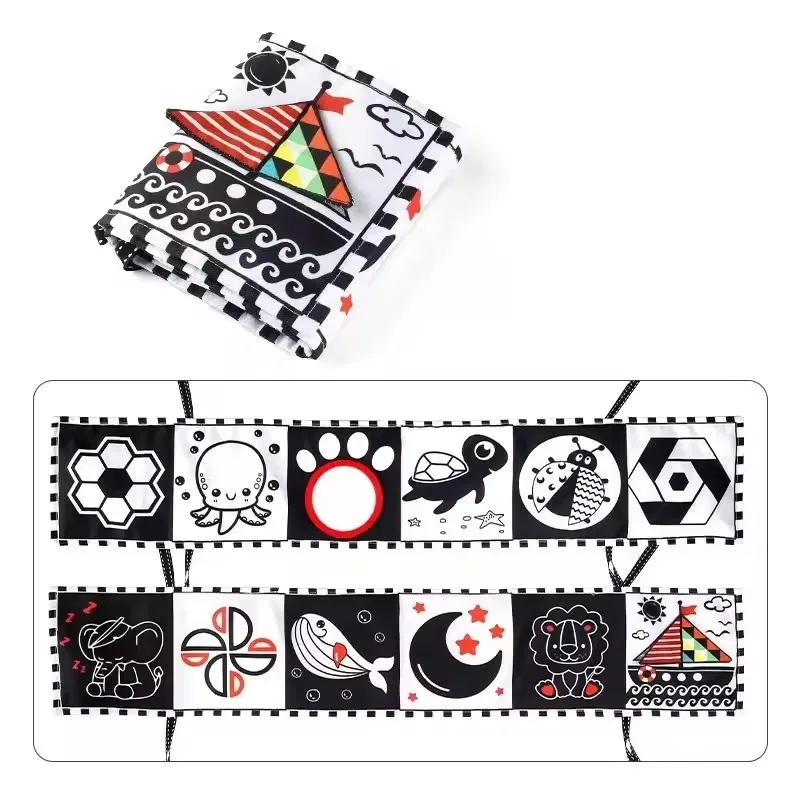 Детская тканевая книга с застежкой-липучкой и зеркалом