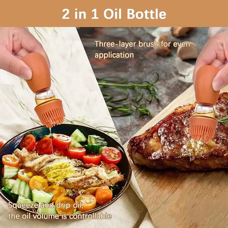 2024 New Kitchen Silicone Oil Bottle Oil Brush Baking Barbecue Grill Oil Brush Dispenser Pastry Steak Kitchen Baking BBQ Tool