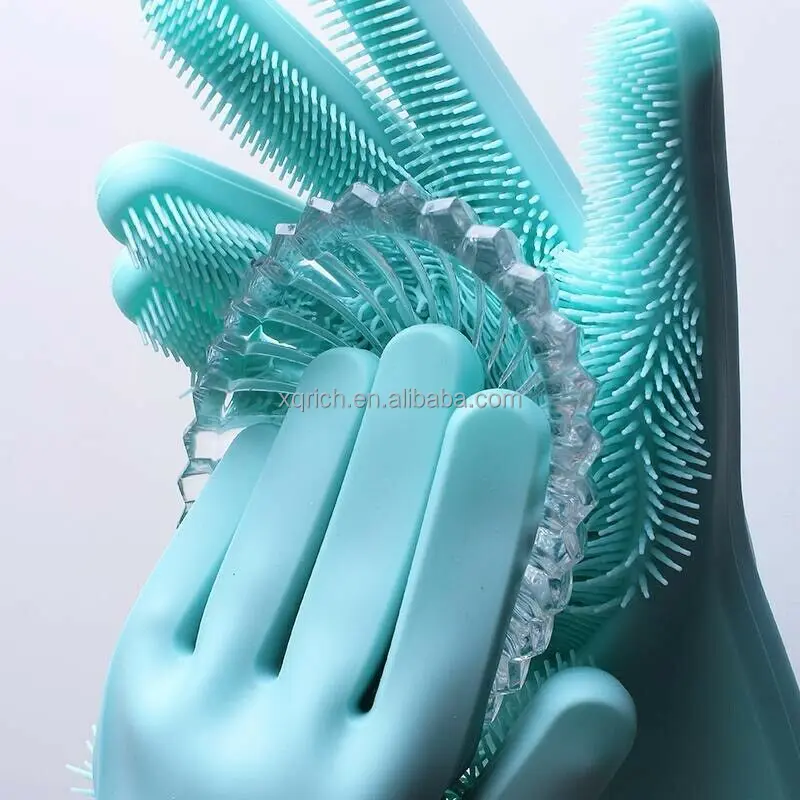 BPA FREE Silicone Dishwashing Gloves for Kitchen Silicone Scrubbing Gloves Soft Bristles Cleaning Pet Care Washing Reusable