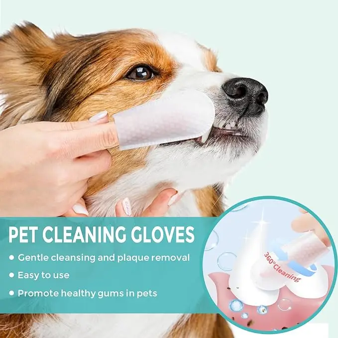 Custom Logo Organic Pet Dental Care Finger Plaque Tooth Wipes Freshman Breath And Prevent Bad Breath