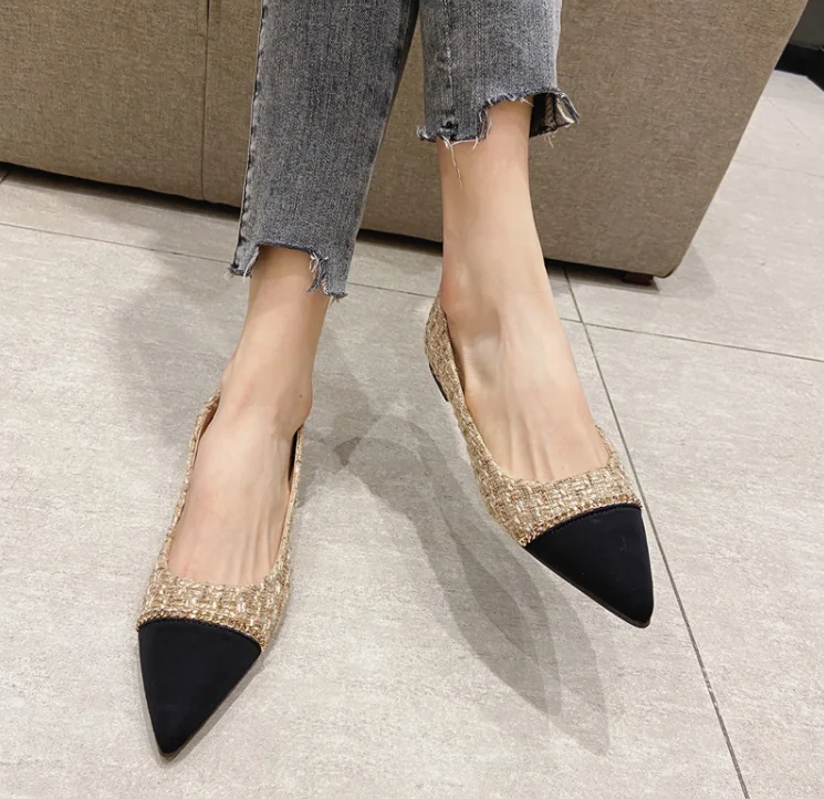 New spring and autumn woolen pointed toe small fragrance flat shoes for women 333