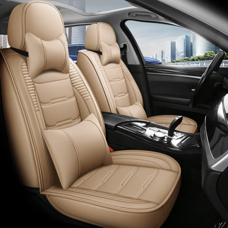 Universal Style Auto Parts Leather Car Seat Cover Custom Factory Price Full Set Car Ice Silk Seat Cushion Headrest