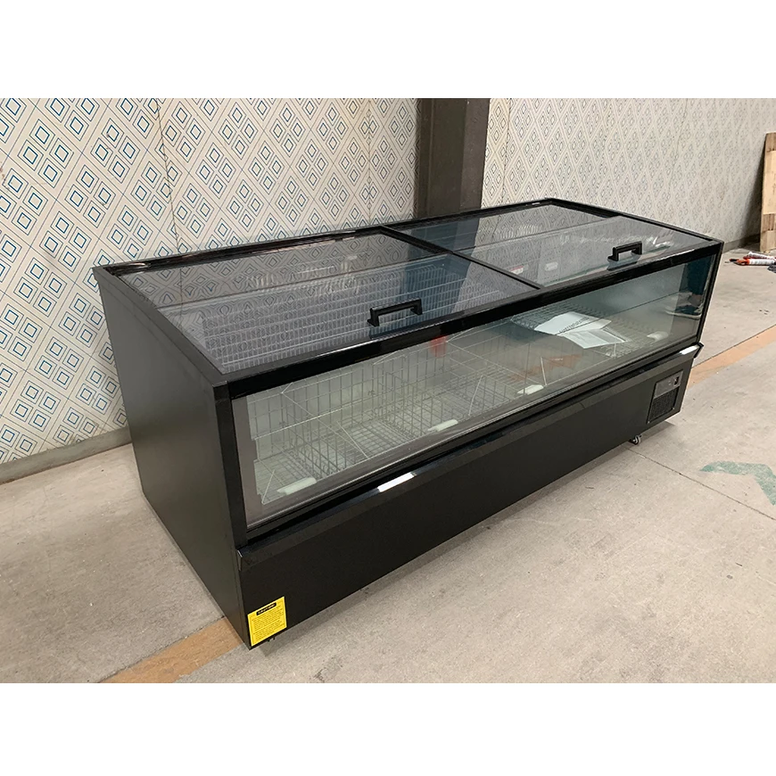 Top Sliding Door Fridges Commercial Display Horizontal Island Freezer Deep Freezers with Large Glass Area
