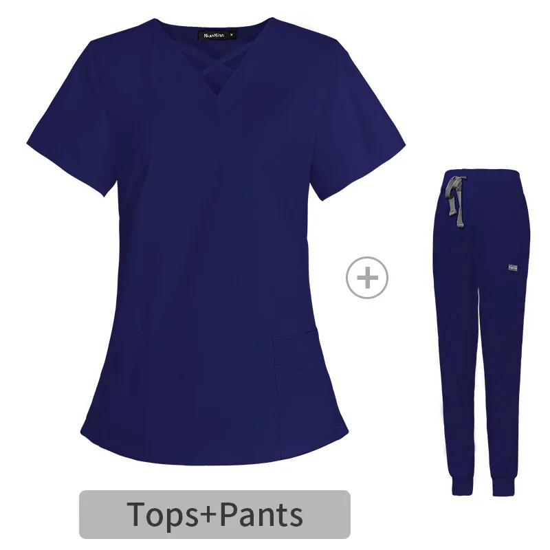High quality beauty salon 94% polyester 6% spandex custom logo pet/dental hospital nurse doctor unisex scrubs uniform set