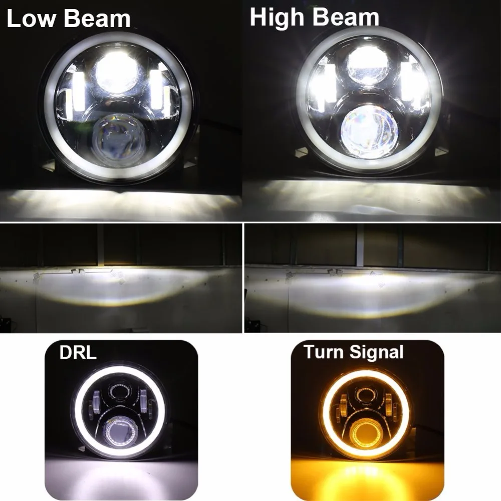 7inch Led Headlight Hi/Low Beam Light Signal Halo Angle Eyes DRL Headlamp For Jeep Wrangler Off Road 4x4 suzuki samurai