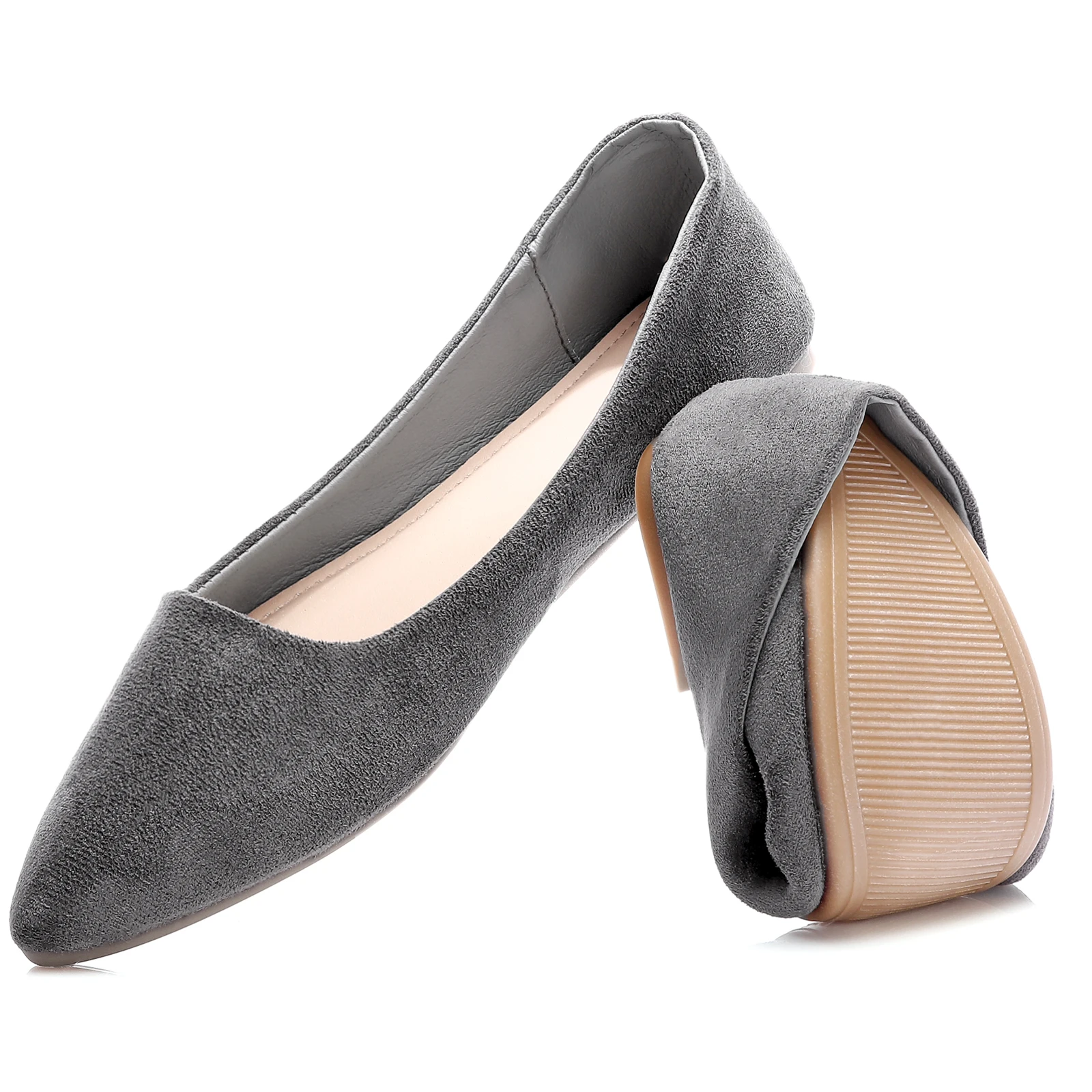 Women Suede Shoes Flat Sexy Dress Flats Casual Slip on Shoes Pointed Toe Ballet Flats Shoes for Women and Ladies