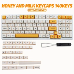 PBT Keycaps 140 Keys Honey and Milk Cute Keycaps DYE-SUB XDA Profile Keycaps for Cherry Gateron MX Switches Mechanical Keyboards