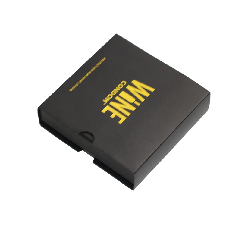 Custom Gold Foil Logo Stamping Luxury Black Cardboard Condom Packaging Box With Sleeve