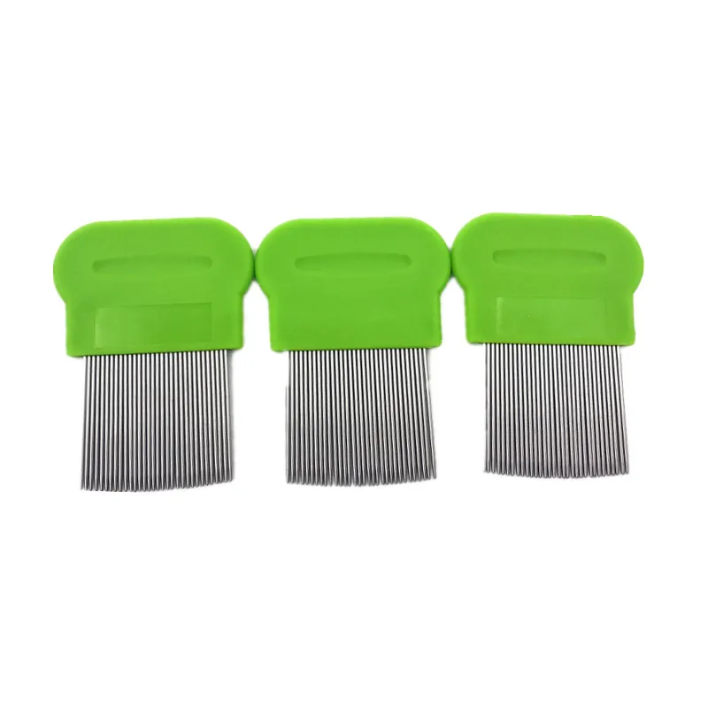 Kids hair nit clean comb plastic handle metal stainless steel teeth head lice comb