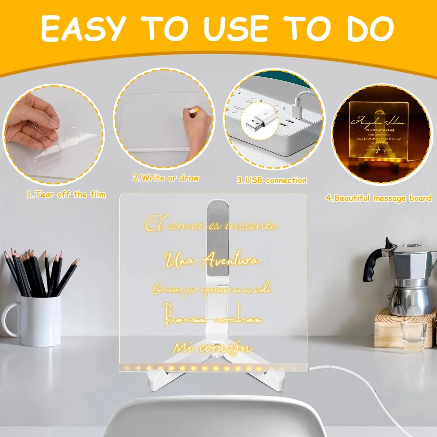 DIY Luminous LED Board Glossy Drawing Board Memo Message Light, Acrylic Dry Erase Board, for bedroom Decor Night Light Kids TOY