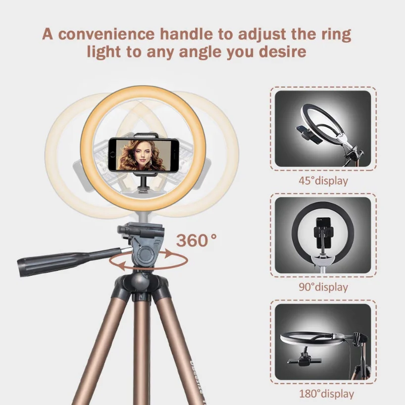 2 In 1 Tripod Make Up Streaming Ring Light With 10 Inch Ring Light