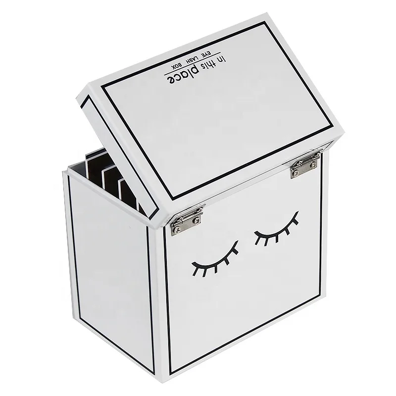 Privated Lash Tile Trays Organizer Boxes White Custom Acrylic Eyelash Box With Metal Hanger