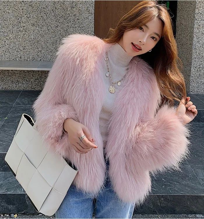 CX-G-A-187B New Classic Hand Knitted Fur Jacket Women Real Raccoon Fur Coat