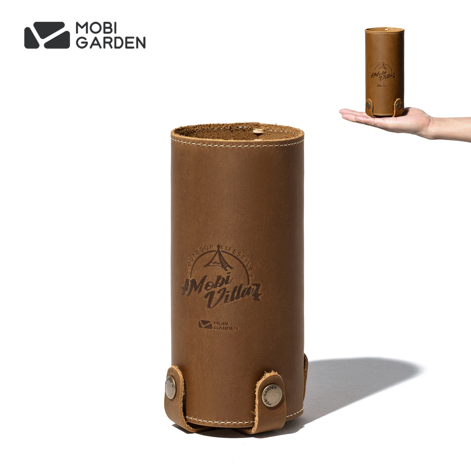 MOBI GARDEN Gas Tank Cover Cowhide Leather Camping Protective Case Gas Canister