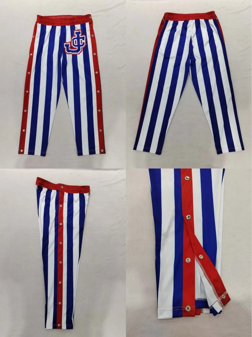 Custom sublimation basketball candy stripe pants with buttons,Tear away warm-up pants