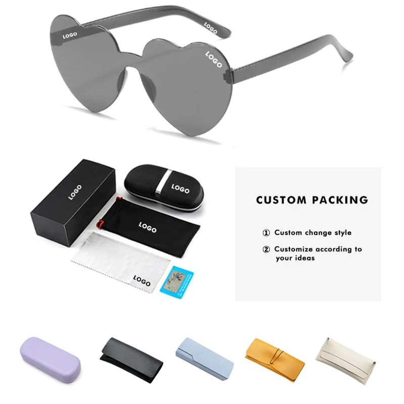 2021 Fashion PC Frame Fancy Custom Design Colorful Rimless Heart Shaped One-Piece Sun Glasses Sunglasses 2022
