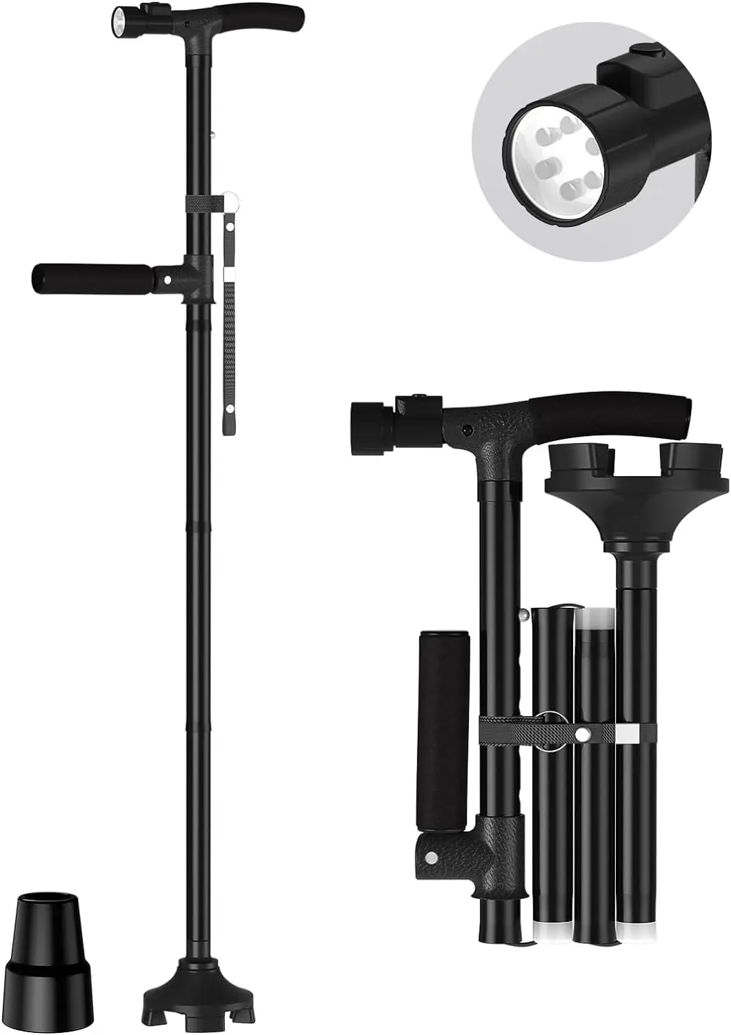 Walking Cane for Men Women Seniors Balance Anti-Slip Double-Handed Walking Stick T-Handle Collapsable Canes for Seniors & Adults