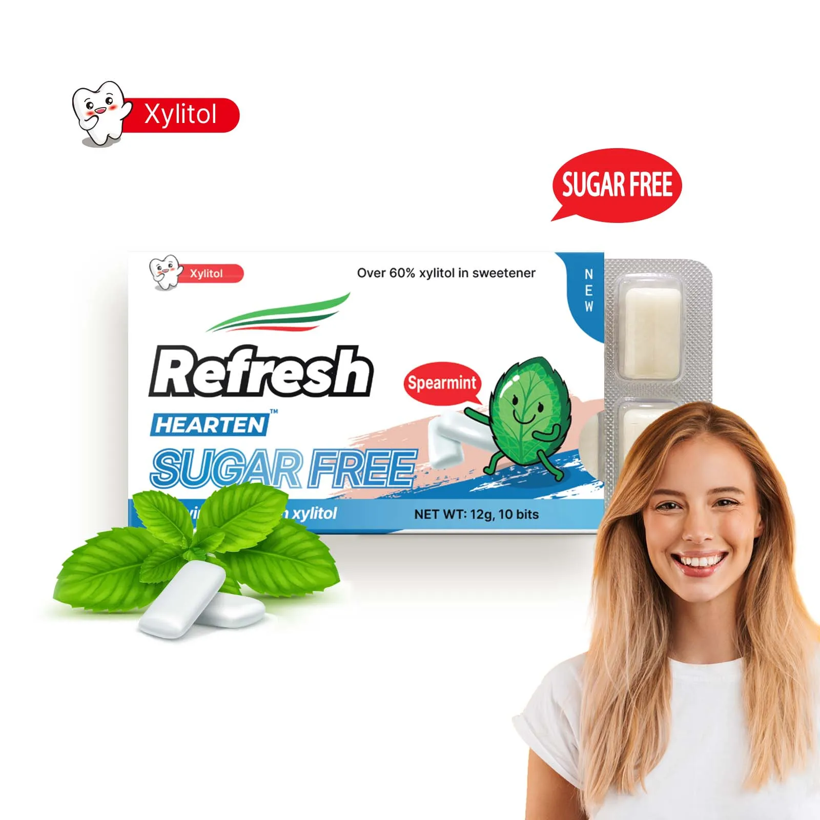 HEARTEN brand 1.2g per gum 12g one blister sugar free chewing gum