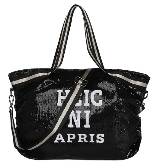 Water Resistant Tote Sequins Decorative Handbag for Outdoor Traveling Women Sports Gym Bag
