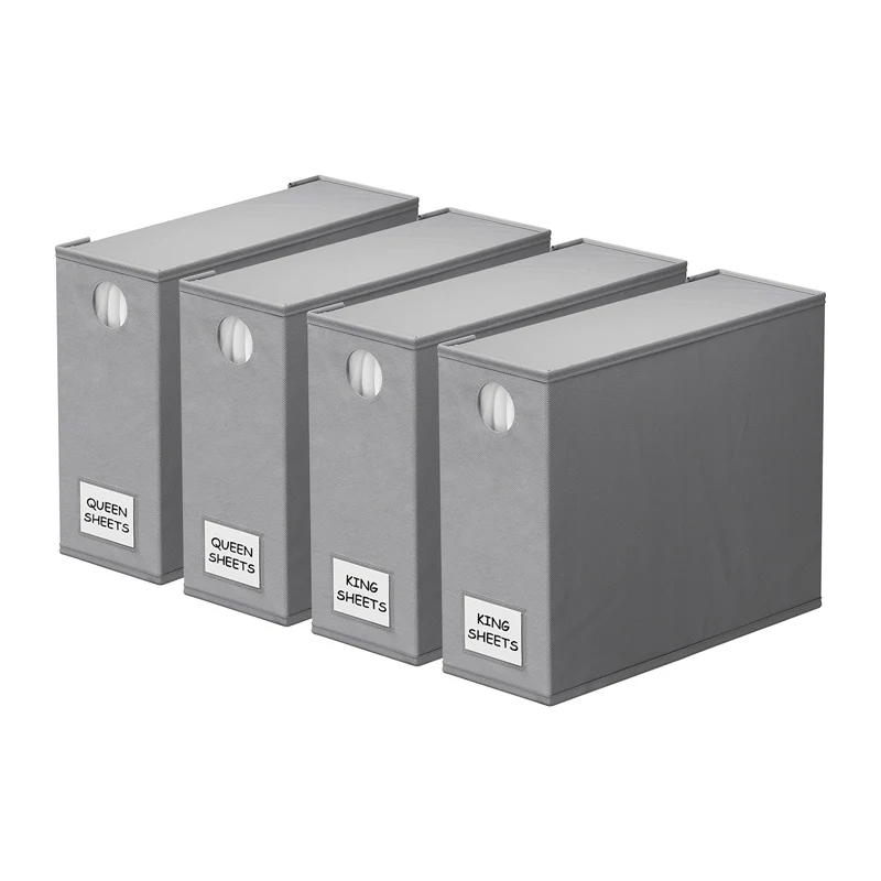 Foldable Storage Bed Sheet Organizer Sheet Set Organizer Linen Closet Container for Bedding Sheets with Circle Window and Label