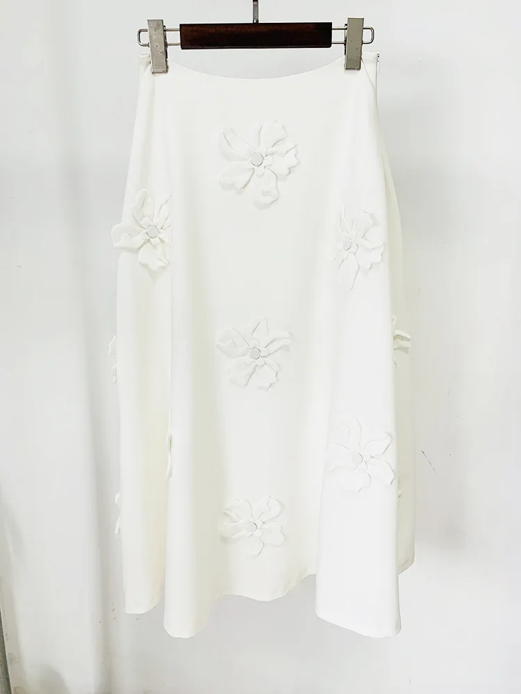 2024 new star fashion spaghetti-strap camisole top three-dimensional flower mid-length dress set two-piece set
