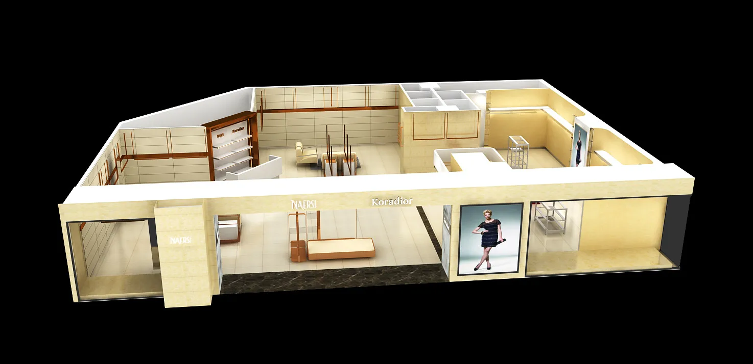 Luxury fitting ladies clothes shop decoration idea design Mall clothing Store wall mounted display cabinets Customized