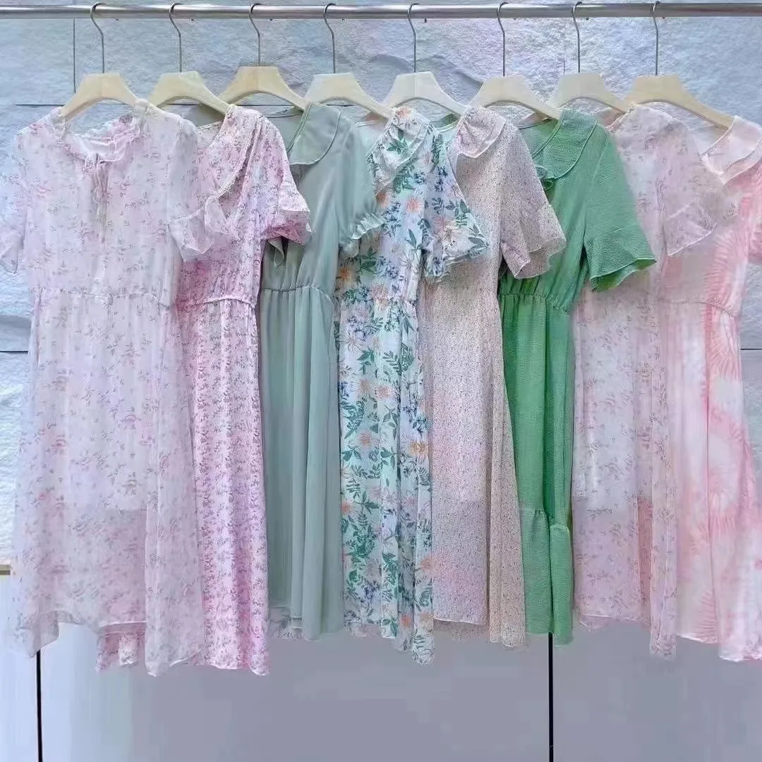 Chiffon Dress Women's Summer New Gentle Style Skirt Natural Jacquard Floral Print 100% Polyester ODM Washable Knitted Maxi