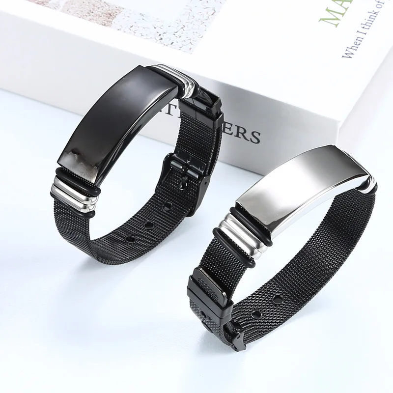 Wholesale engrave logo name man woman black metal stainless steel id bracelet