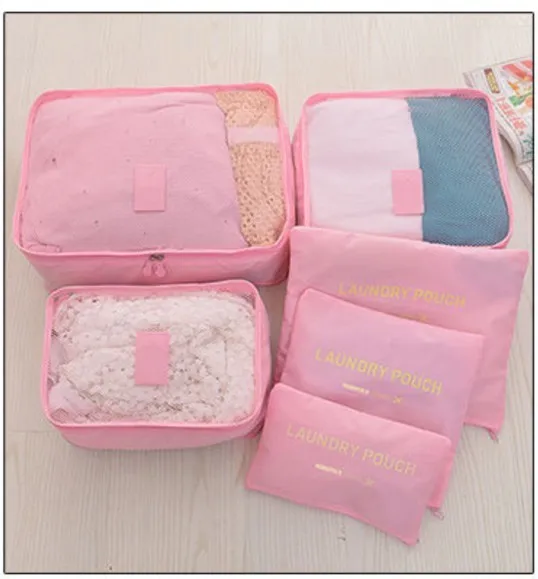 Waterproof Oxford cloth double zipper travel storage 6 pieces luggage packing bag Travel luggage packing cube set