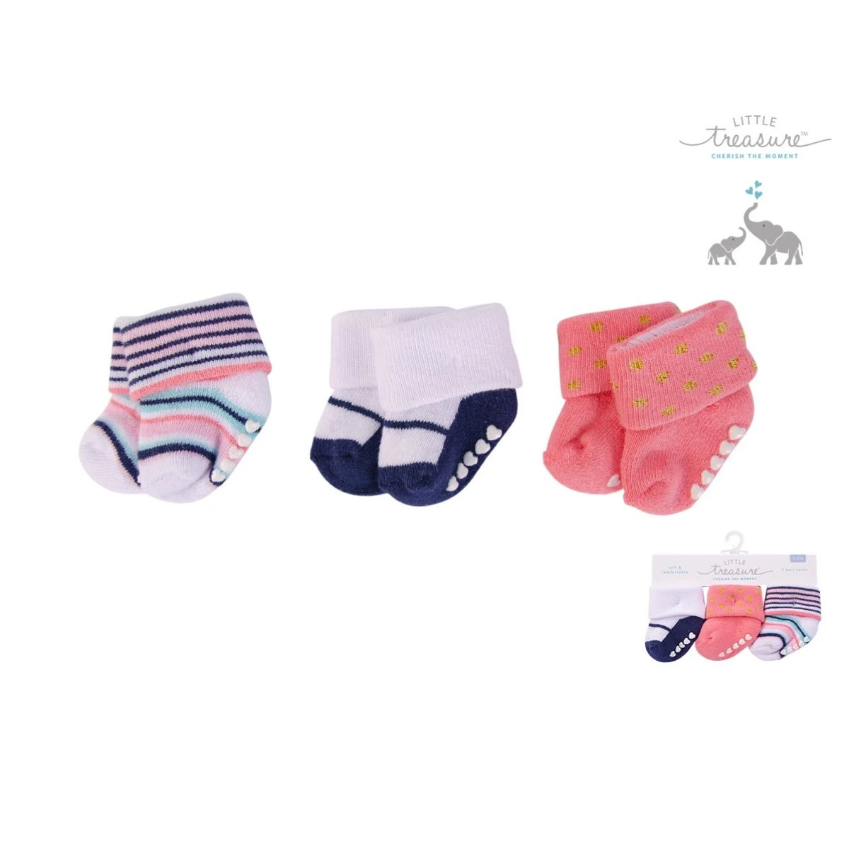 Комплект детских махровых носков Little Treasure 3 шт. махровые носки для младенцев с нескользящей хлопковой тканью № 76224ch