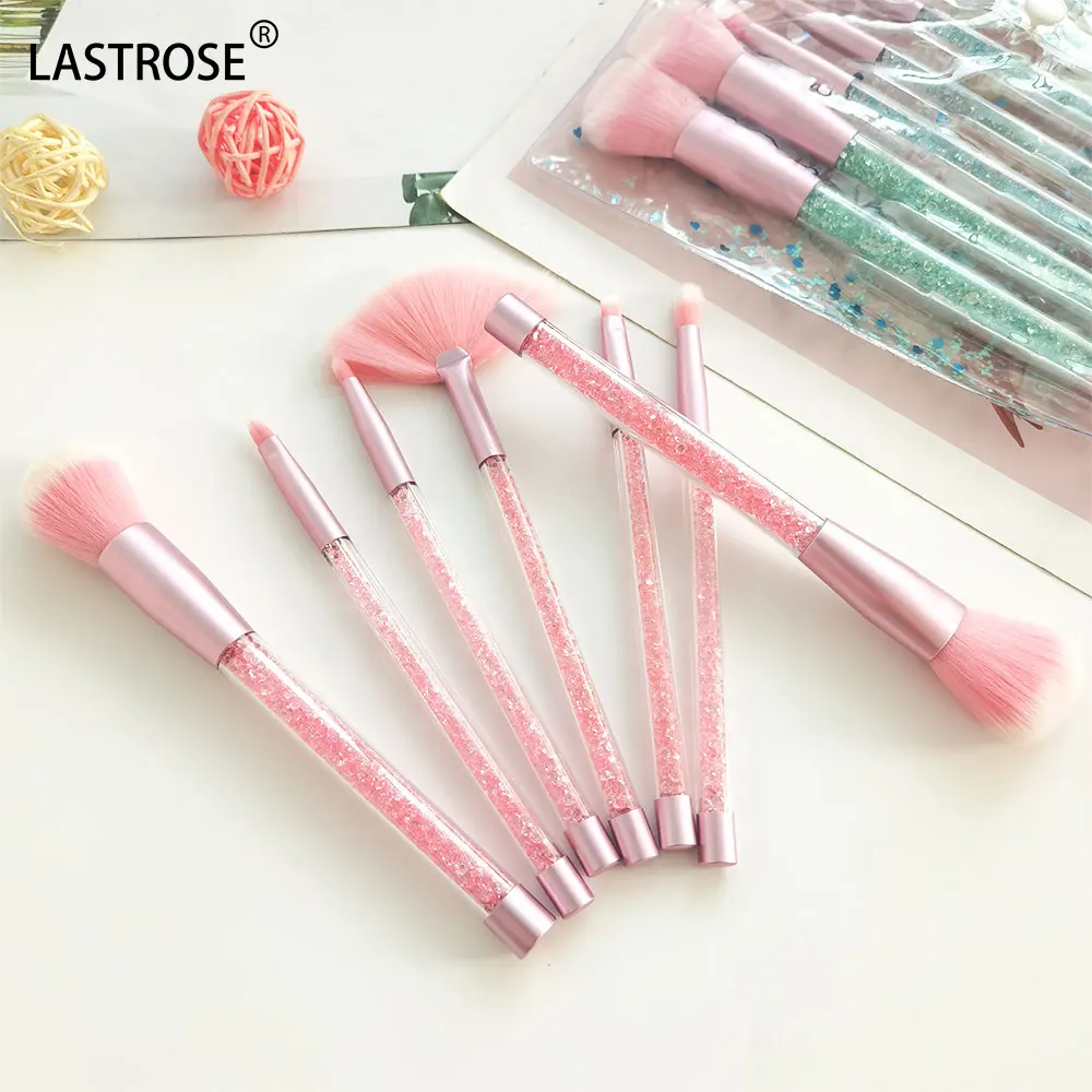 Private Label 7pcs makeup brushes bling crystal cosmetic brush with sequins makeup brush set with bling bags