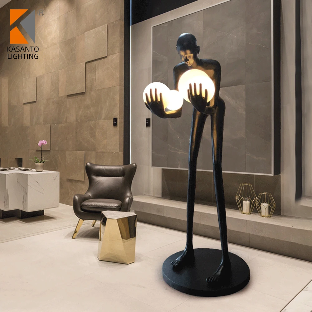hotel lobby big person people black fiberglass decoration floor lamp for live room led hotel lobby