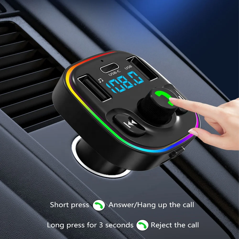 Автомобильный MP3-плеер Bluetooth 5,0, FM-передатчик, беспроводной радиоадаптер, музыкальный плеер, автомобильный комплект с 2 USB 1 PD, светодиодной подсветкой