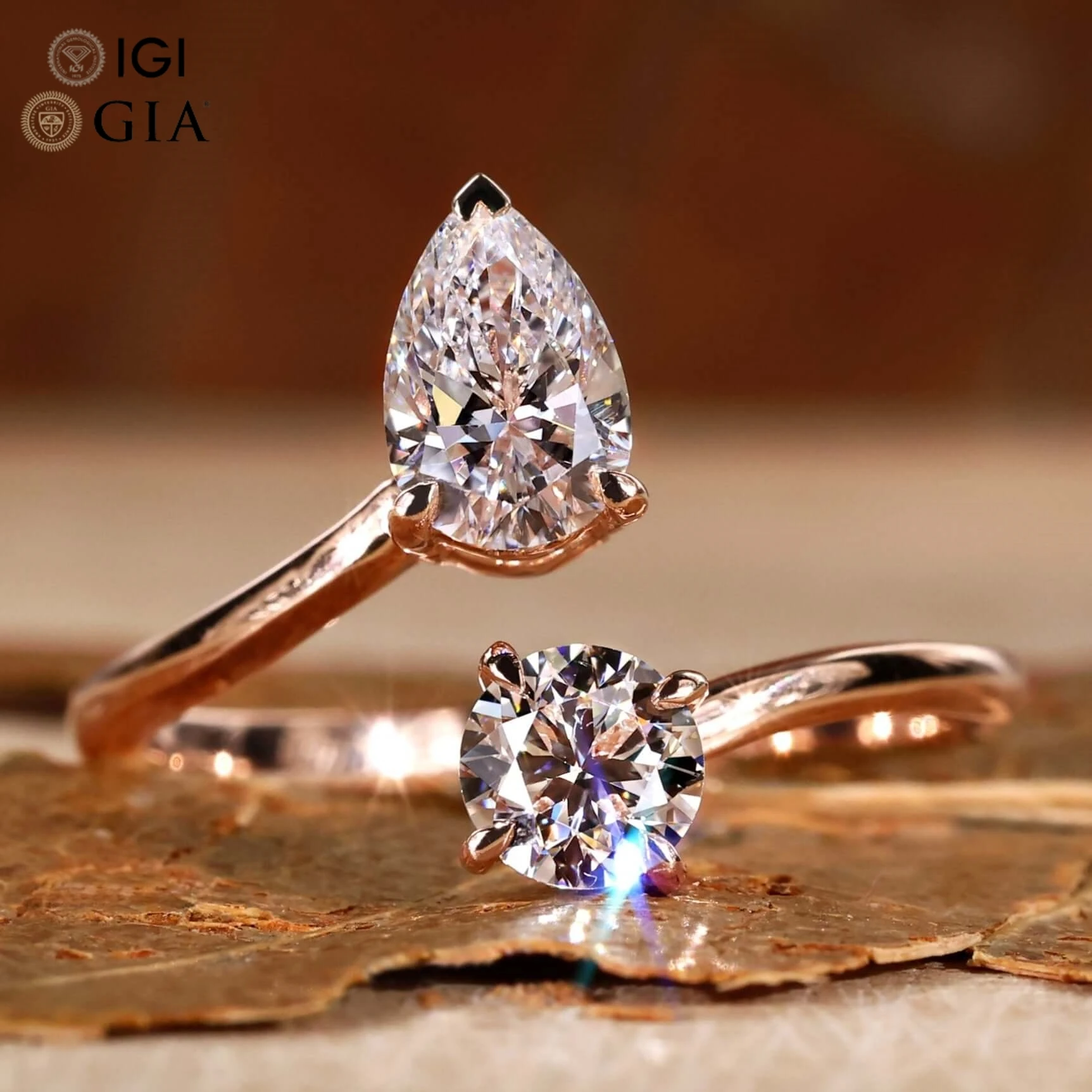 Gia Igi Сертифицированный Cvd HPHT Vvs лабораторный Выращенный бриллиант 14 карат 18 сплошное Золотое кольцо обручальное ювелирные изделия для женщин Toi Et Moi